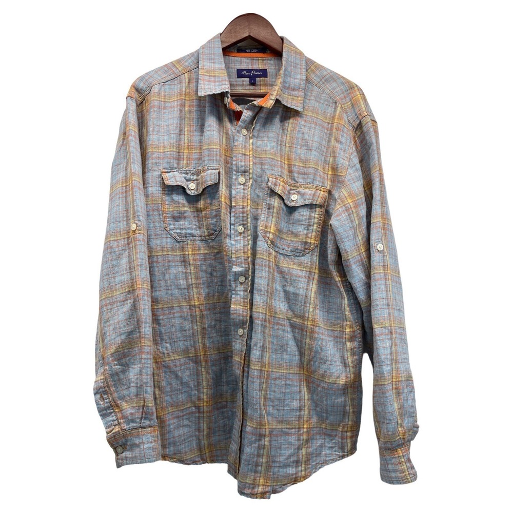 Alan Flusser Mens‎ Large Multi Color Plaid Button Down Long Sleeve Shirt